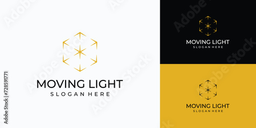 Vector logo design, illustration of a beam of light with arrows in all directions forming a hexagon.