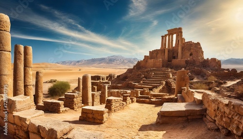 ancient lost city ruins in desert digital landscape background