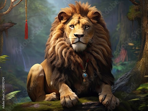 Embark on a majestic adventure in the heart of the untamed wilderness with  Forest King Lion.  Craft a vivid prompt capturing the regal essence of the lion as the undisputed ruler of the enchanted fo