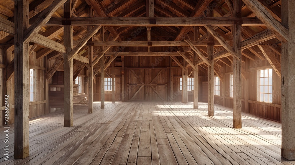 Country Comfort: Room Resembling a Rustic Wooden Barn with Beams, Plank Floors, and a Welcoming Warmth