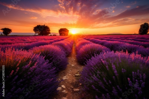 The Sun Sets Over a Lavender Field