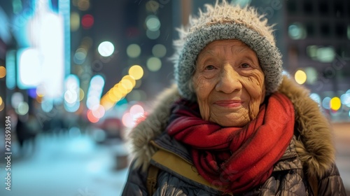 Old Woman Wearing Hat and Scarf