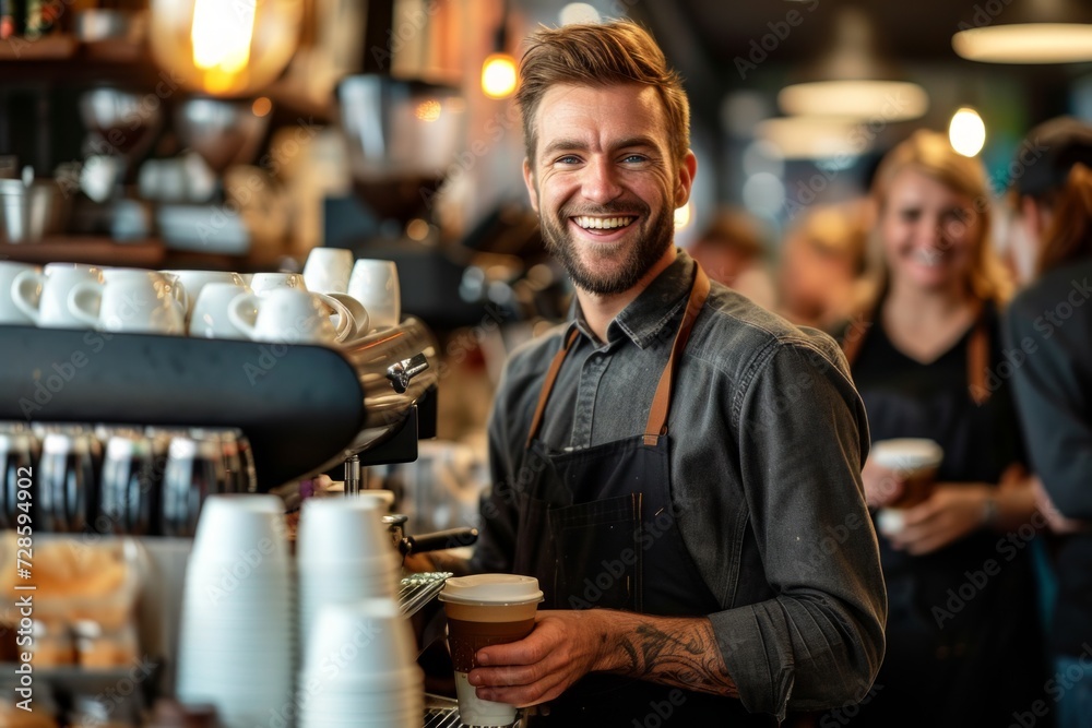 Smiling Man Holding a Cup of Coffee