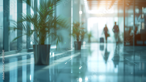 blurred office background, glass window, people working, jo and