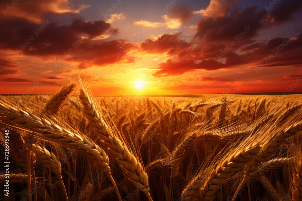 A Serene Sunset Over a Field of Wheat