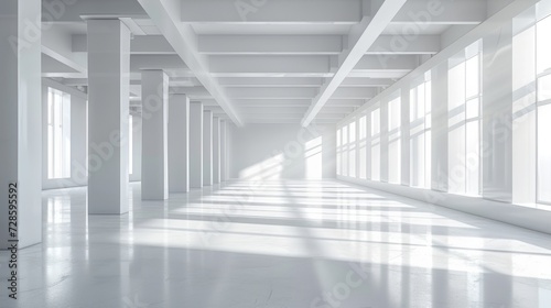A Long White Hallway With Many Windows