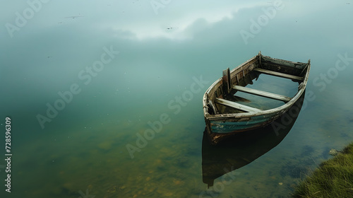 a sunken boat on the lake