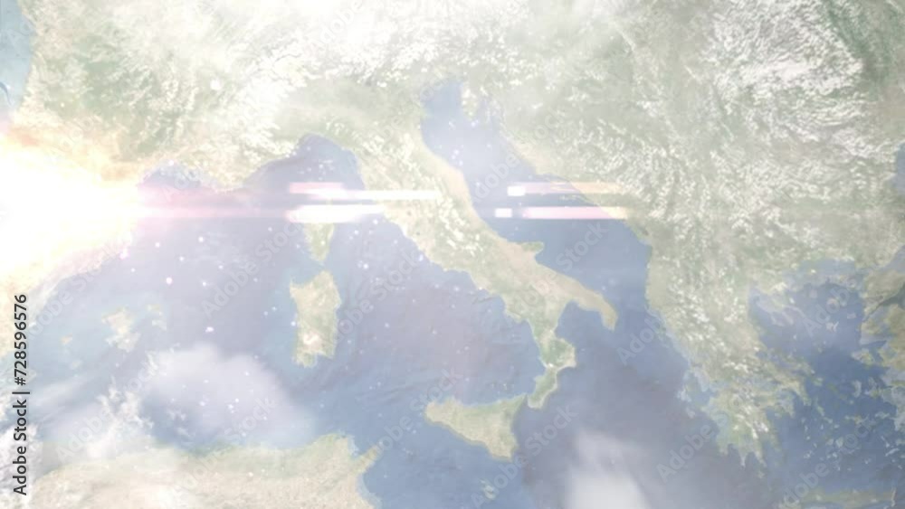 Zoom in from space and focus on Frosinone, Italy. 3D Animation. Background for travel intro. Elements of this image furnished by NASA