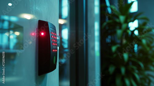 Finger print scan as an access control system on a wall indoor,