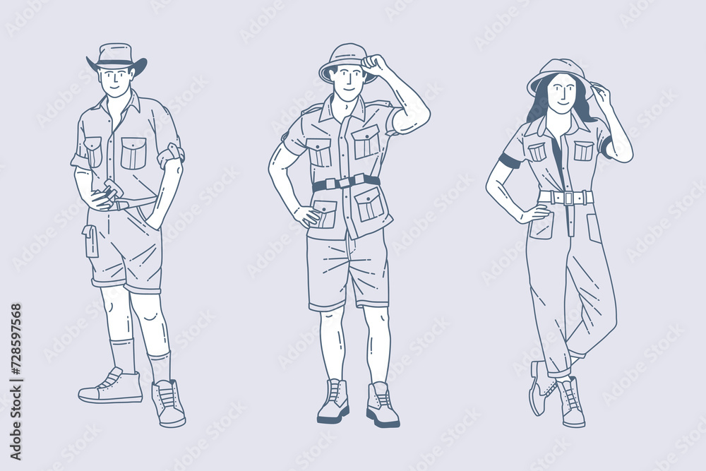 Set of outline illustrations of zookeeper Set of outline illustrations of zookeeper