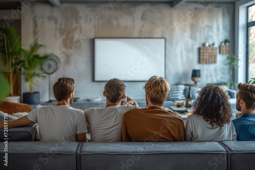 Group of People Sitting on a Couch Watching TV