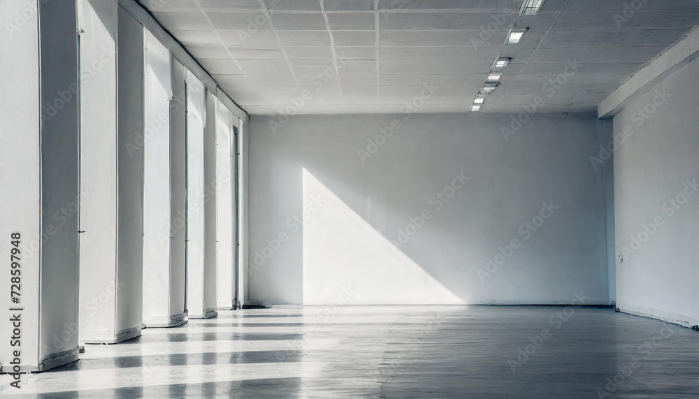modern minimalist interior with a big empty white wall.
