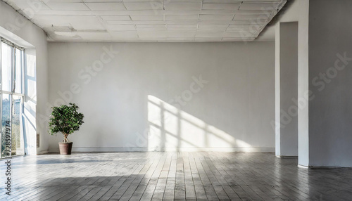 modern minimalist interior with a big empty white wall. © netsay