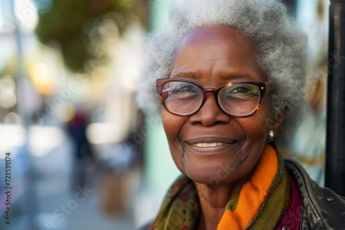 Smiling Older Woman With Glasses and Scarf