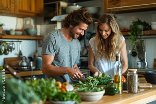 A Man and a Woman Preparing Food in a Kitchen