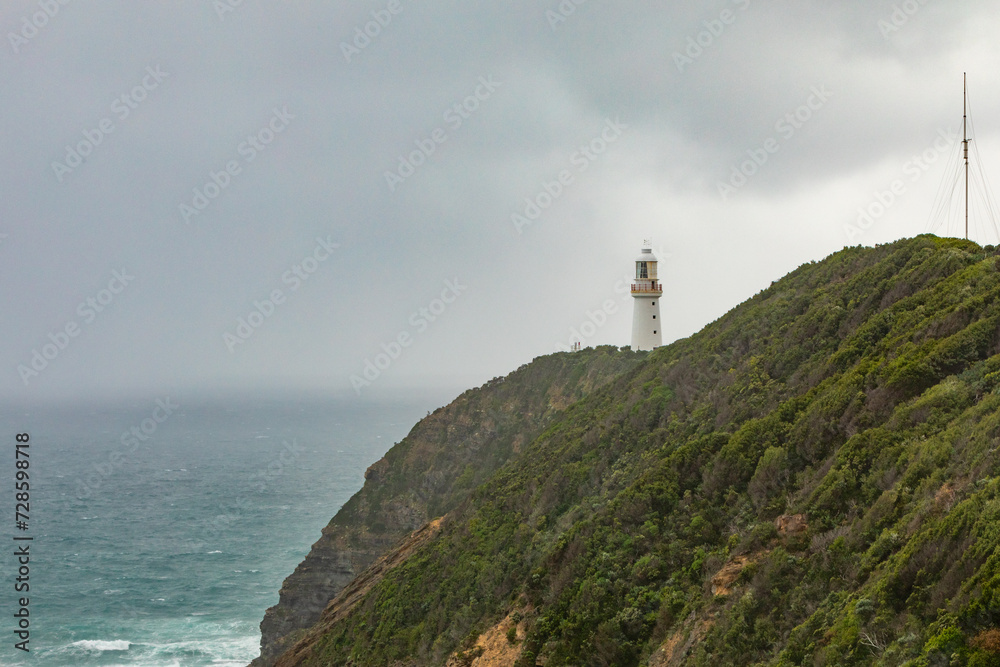 The Cape Otway Lighthouse, the oldest surviving lighthouse on mainland Australia, is seen on the Great Ocean Road in southern Victoria.