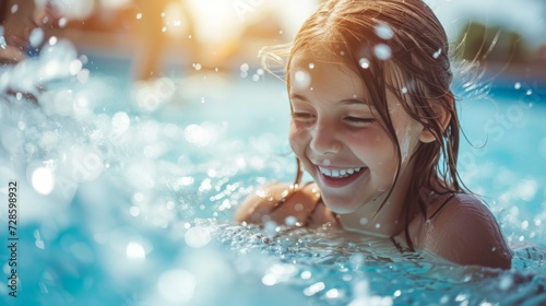 Young Girl Smiles as She Swims in a Pool