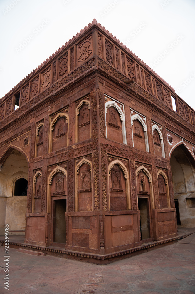 Red Sandstone Mughal architecture building in Red fort Agra India