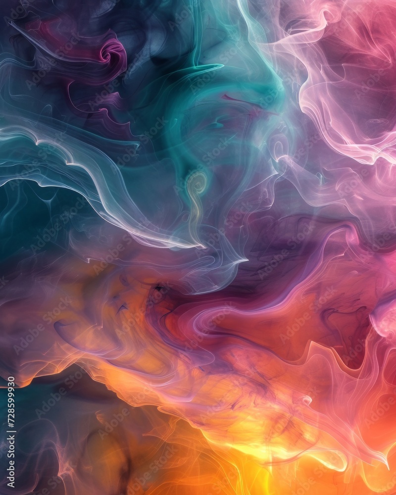Abstract Painting of Colorful Smoke and Water