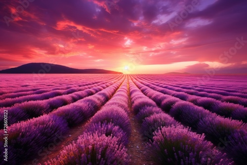 Lavender Field With Sunset
