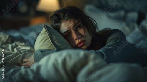 bad sleep, young adult caucasian woman sleeps in bad, bad dreams © wetzkaz