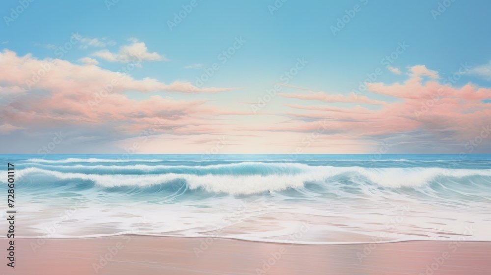 A Painting of a Beach With Waves Coming In