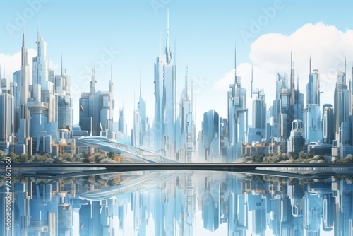Futuristic City Reflected in Water