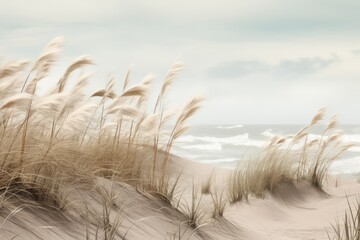 Deken met foto Duingras Rustig kustlandschap in warme beige kleuren  © Jam