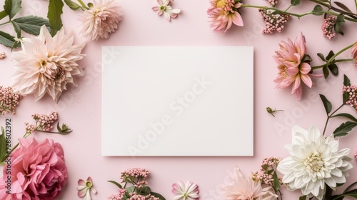 Paper Surrounded by Flowers on a Pink Background