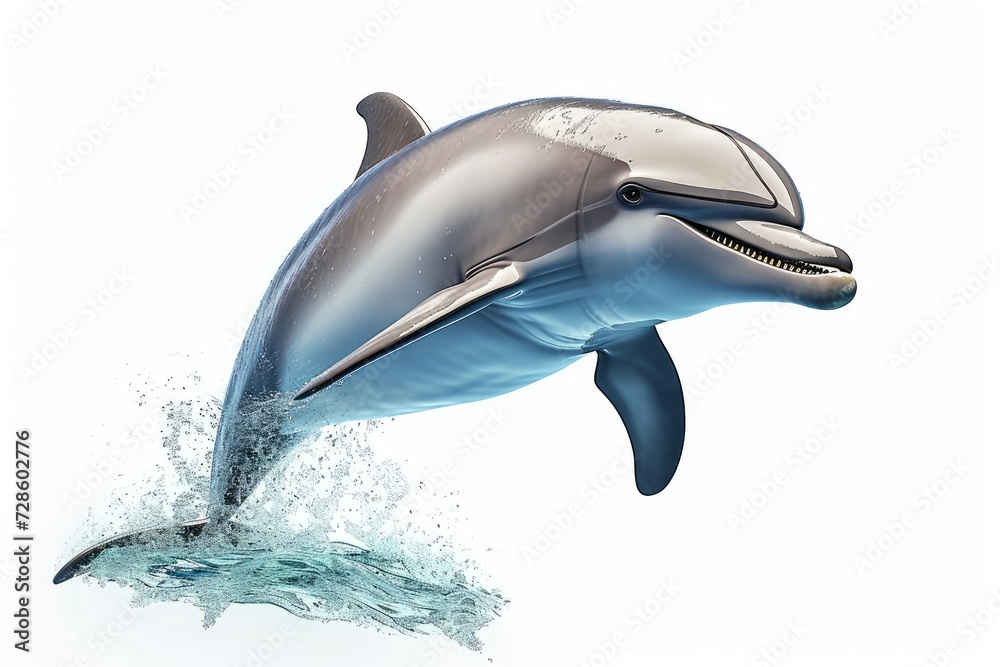 Obraz premium Cute dolphin jumping isolated on white background. Generative AI