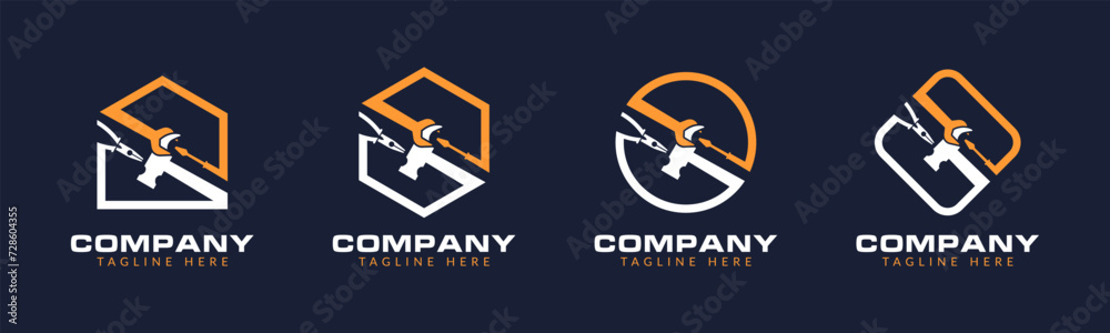 Home renovation logo or construction logo with tools and hardware icon template set Home renovation logo or construction logo with tools and hardware icon template set