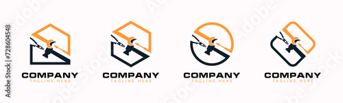 Home renovation logo or construction logo with tools and hardware icon template set