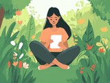 Flat Illustration of a woman using a mobile device for remote work in a park