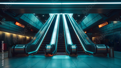 Fotografía antigua en color de una escalera mecánica del metro de Londres photo