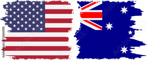 Australia and USA grunge flags connection vector