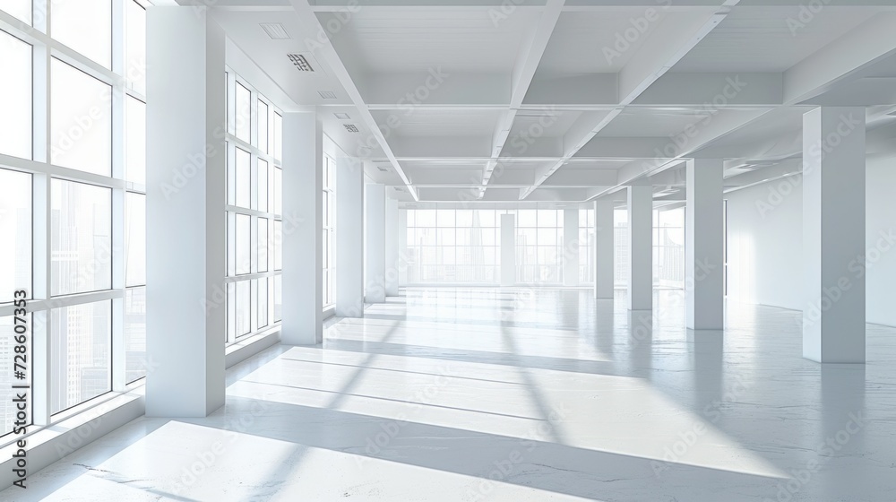 An Empty White Room With Numerous Windows