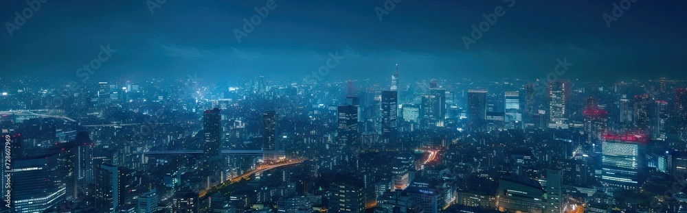 Smart city dot point connect with gradient grid line, internet of things connection technology metaverse icon concept. Night city with big data. AI generated illustration