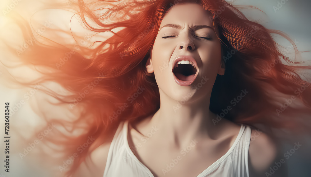 Woman with red hair screaming