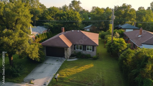 Aerial View of a Home in a Neighborhood