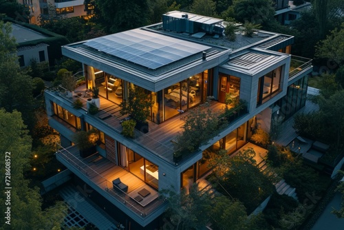 Aerial View of a House With Solar Panels on the Roof