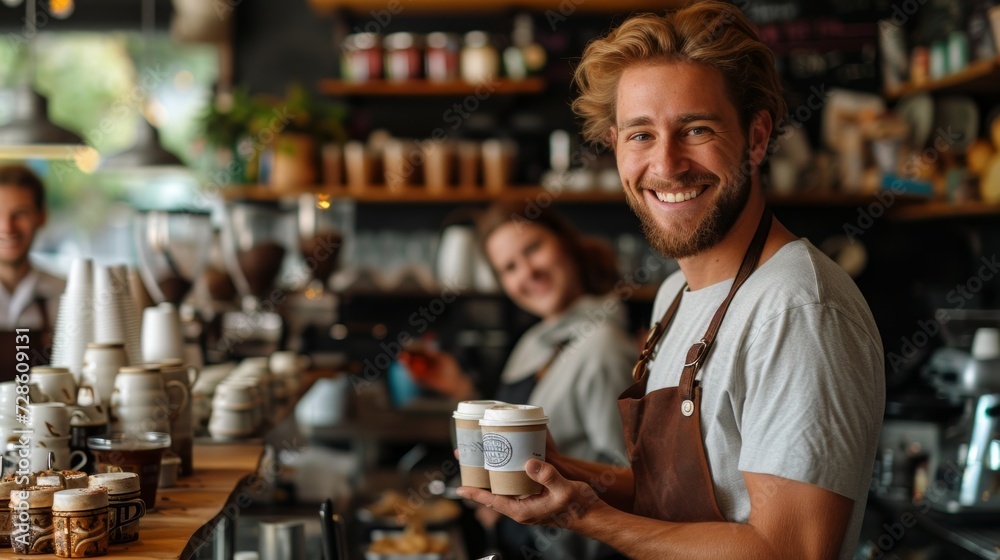 Smiling Man Holding a Cup of Coffee