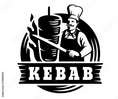 doner kebap man logo emblem. fast food street chef
