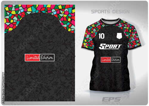 Vector sports shirt background image.Rainbow tile on black pattern design, illustration, textile background for sports t-shirt, football jersey shirt.eps