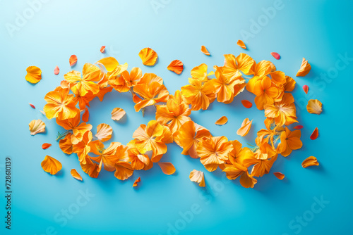 Yellow infinity symbol sign consists of flowers petals against blue background. World autism awareness day, autism rights movement, neurodiversity, autistic acceptance movement