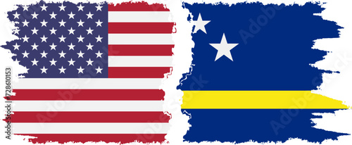 Curacao and USA grunge flags connection vector