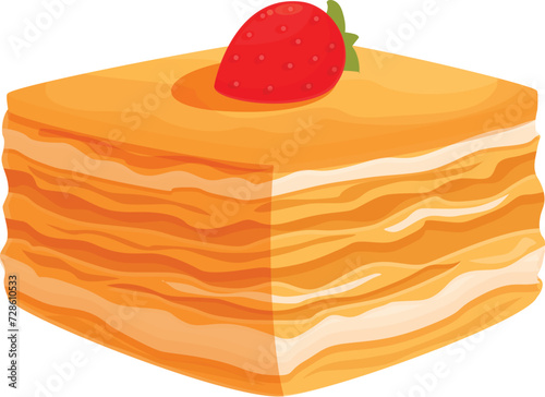 Strawberry fruit cake icon cartoon vector. Napoleon dessert. Holiday cream meal
