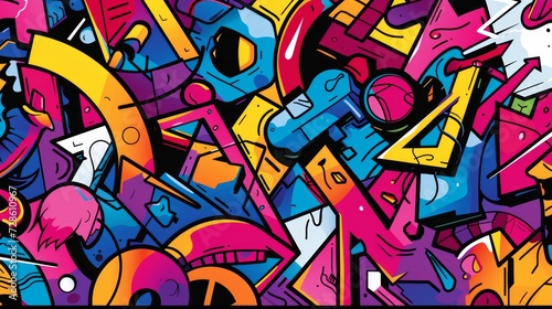 Chaotic Trendy Metaverse Cyber Colorful Abstract Urban Street Art Graffiti Style Vector Illustration Template Background