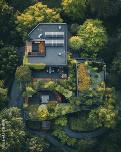 Aerial View of House Surrounded by Trees © Yana