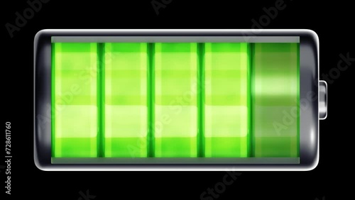 Process of Charging a Battery - 3D Animation. Two various animations of an abstract battery with inbuilt charge indicator which is in progress. 3D-rendering graphics on a transparent background.