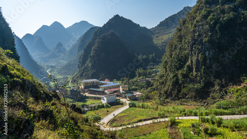 Ha Giang Loop roads in Vietnam mountains.